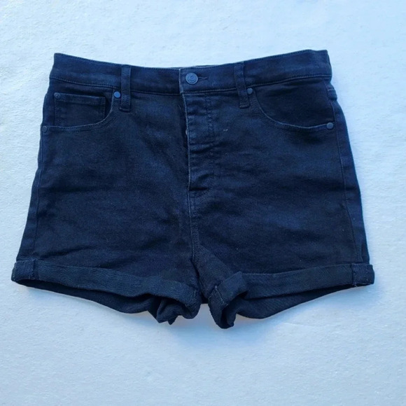 CP JEANS High Waist Button Fly Mom Jean Black Denim Cuffed Shorts Stretch 13 - Picture 1 of 10